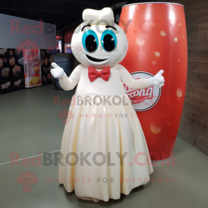 Cream Soda Can mascot costume character dressed with a Ball Gown and Bow ties