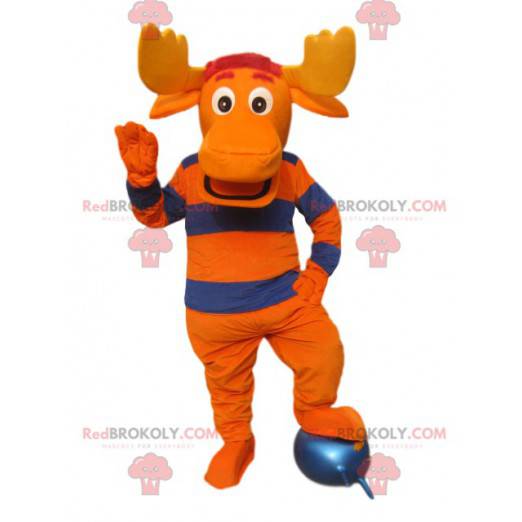 Orange and blue deer mascot with large antlers - Redbrokoly.com