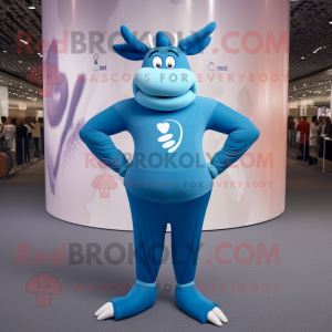 Blue Steak mascot costume character dressed with a Yoga Pants and Cummerbunds