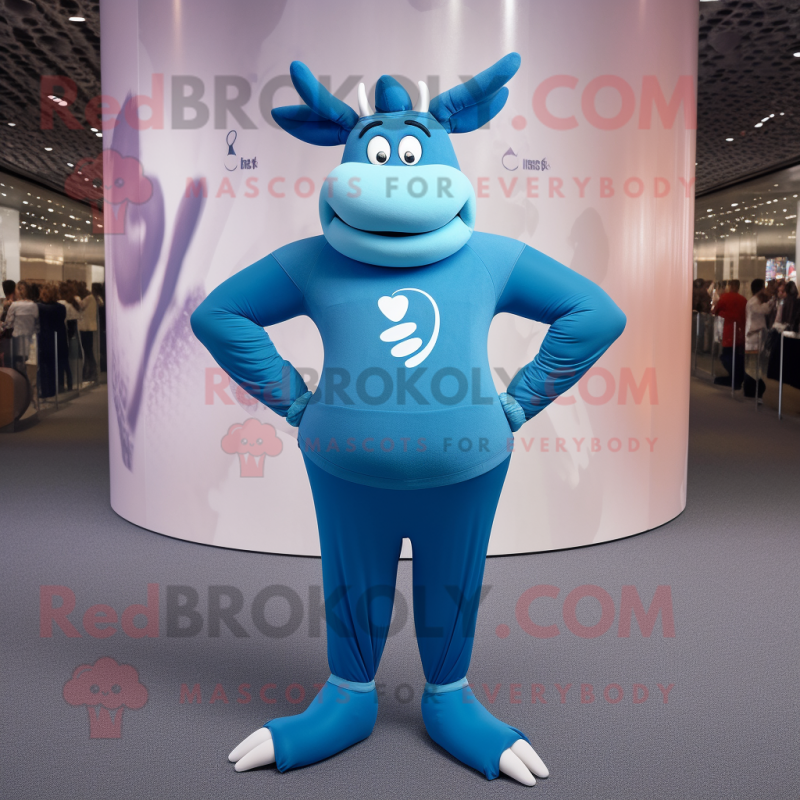 Blue Steak mascot costume character dressed with a Yoga Pants and Cummerbunds Blue Steak mascot costume character dressed with a Yoga Pants and Cummerbunds