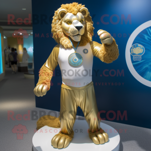 Gold Tamer Lion mascot costume character dressed with a Swimwear and Bracelet watches