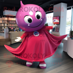 Magenta Whale mascot costume character dressed with a Circle Skirt and Keychains