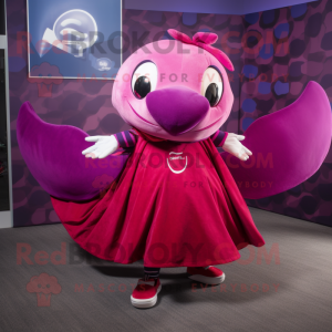Magenta Whale mascot costume character dressed with a Circle Skirt and Keychains