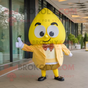 Yellow Shakshuka mascot costume character dressed with a Blouse and Bow ties