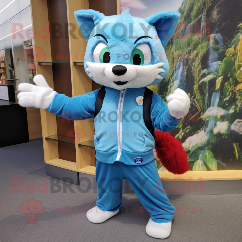 Sky Blue Weasel mascot costume character dressed with a Long Sleeve Tee and Brooches Sky Blue Weasel mascot costume character dressed with a Long Sleeve Tee and Brooches