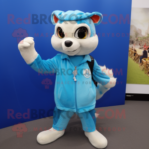 Sky Blue Weasel mascot costume character dressed with a Long Sleeve Tee and Brooches