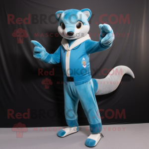 Sky Blue Weasel mascot costume character dressed with a Long Sleeve Tee and Brooches