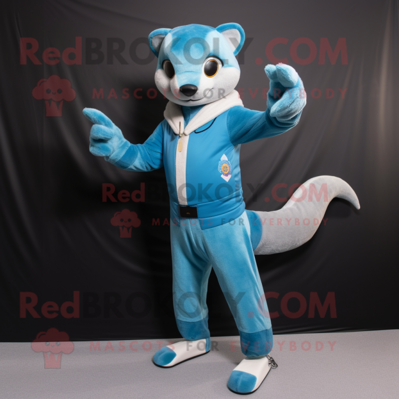 Sky Blue Weasel mascot costume character dressed with a Long Sleeve Tee and Brooches Sky Blue Weasel mascot costume character dressed with a Long Sleeve Tee and Brooches