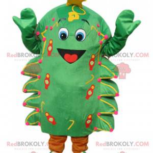 Green fir mascot with a big smile and a golden star -