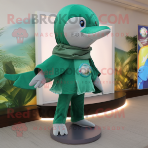 Forest Green Dolphin mascot costume character dressed with a Bodysuit and Scarf clips