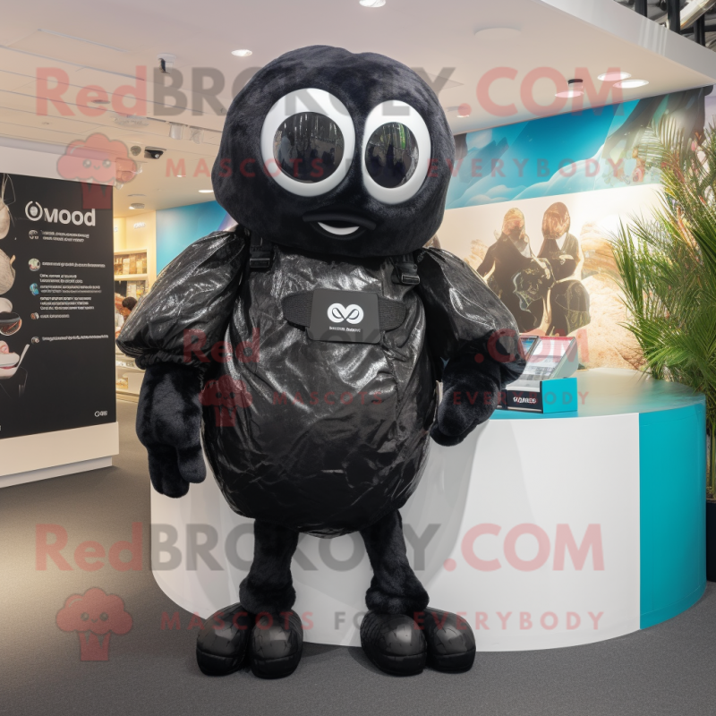 Black Oyster mascot costume character dressed with a Playsuit and Backpacks Black Oyster mascot costume character dressed with a Playsuit and Backpacks