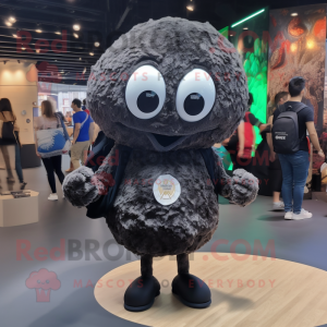 Black Oyster mascot costume character dressed with a Playsuit and Backpacks