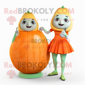 Orange Melon mascot costume character dressed with a A-Line Dress and Smartwatches