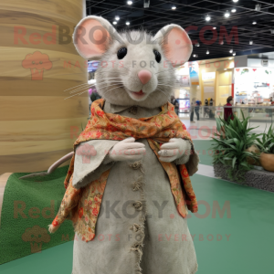 Olive Rat mascot costume character dressed with a Mini Dress and Shawls