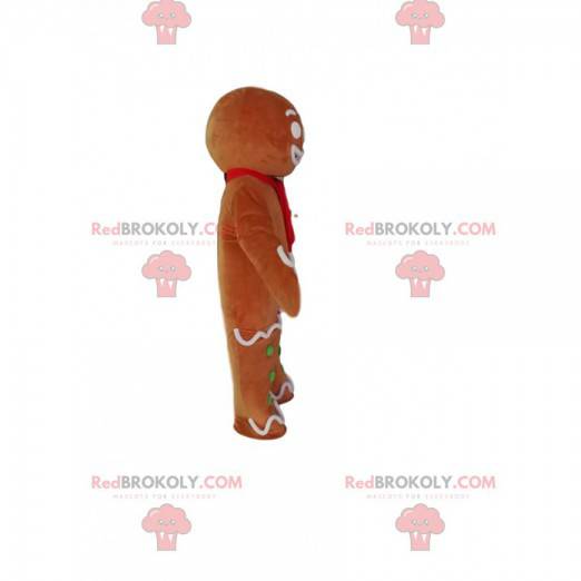 Lebkuchenmann-Maskottchen mit einem roten Schal - Redbrokoly.com