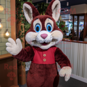 Maroon Rabbit mascot costume character dressed with a Henley Tee and Necklaces