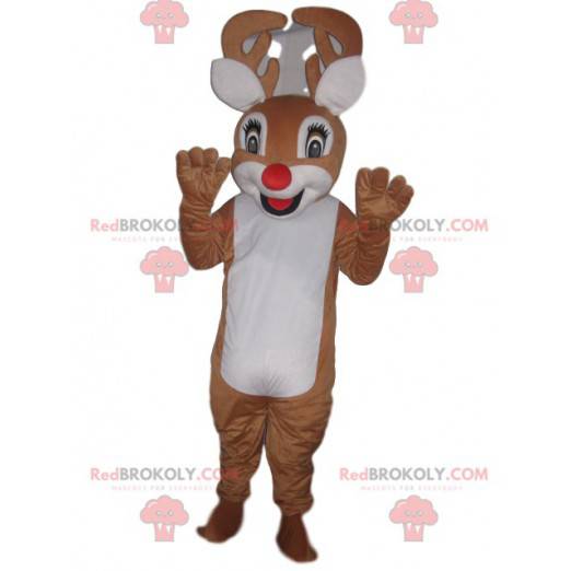 Lustiges Rentiermaskottchen mit einer schönen roten Nase -