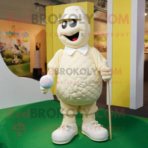 Cream Golf Ball mascot costume character dressed with a Romper and Foot pads