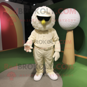 Cream Golf Ball mascot costume character dressed with a Romper and Foot pads