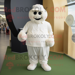 Cream Golf Ball mascot costume character dressed with a Romper and Foot pads