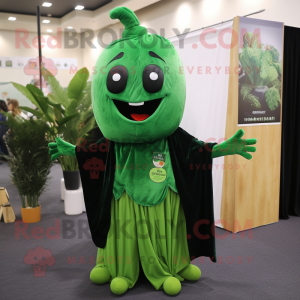 Forest Green Celery mascot costume character dressed with a Suit and Shawls