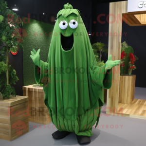 Forest Green Celery mascot costume character dressed with a Suit and Shawls