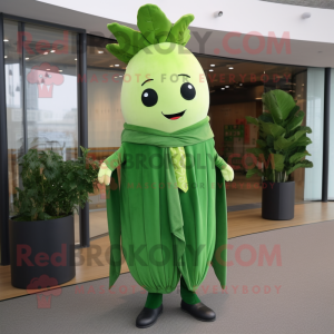 Forest Green Celery mascot costume character dressed with a Suit and Shawls