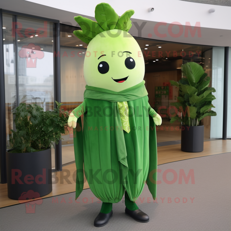 Forest Green Celery mascot costume character dressed with a Suit and Shawls Forest Green Celery mascot costume character dressed with a Suit and Shawls