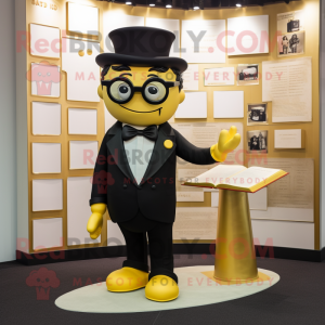 Gold Pho mascot costume character dressed with a Tuxedo and Reading glasses