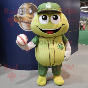 Olive Baseball Ball mascot costume character dressed with a Shorts and Clutch bags