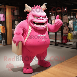 Pink Ogre maskot kostume...