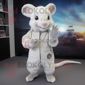 White Dormouse mascot costume character dressed with a Sweater and Gloves