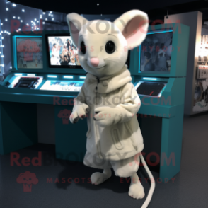 White Dormouse mascot costume character dressed with a Sweater and Gloves