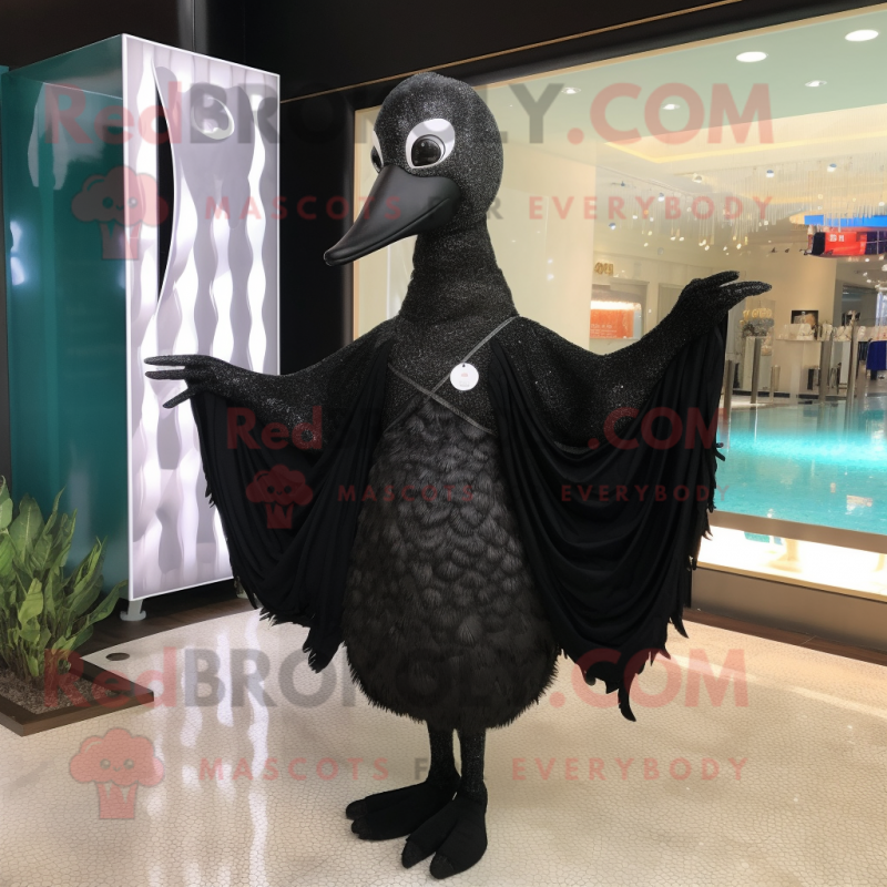 Black Swan mascot costume character dressed with a One-Piece Swimsuit and Shawl pins