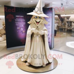 Beige Witch'S Hat mascot costume character dressed with a Wedding Dress and Bracelet watches