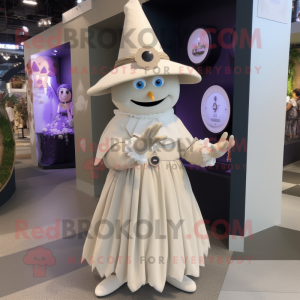 Beige Witch'S Hat mascot costume character dressed with a Wedding Dress and Bracelet watches