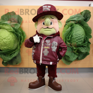 Maroon Corned Beef And Cabbage mascot costume character dressed with a Leather Jacket and Hat pins