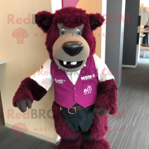 Magenta Bison mascot costume character dressed with a Waistcoat and Ties