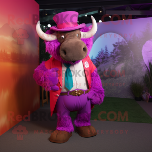 Magenta Bison mascot costume character dressed with a Waistcoat and Ties