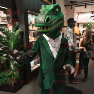 Forest Green Iguanodon mascot costume character dressed with a Shift Dress and Pocket squares