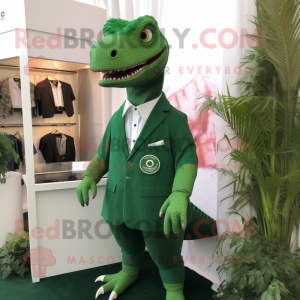 Forest Green Iguanodon mascot costume character dressed with a Shift Dress and Pocket squares