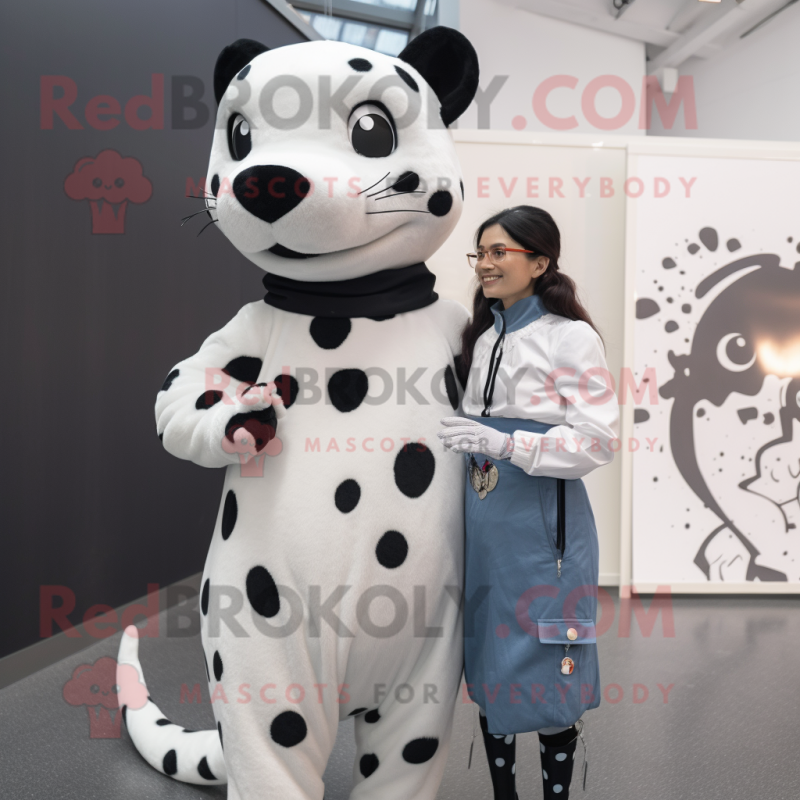 Black Ermine mascot costume character dressed with a Mom Jeans and Brooches Black Ermine mascot costume character dressed with a Mom Jeans and Brooches