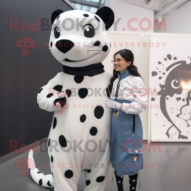 Black Ermine mascot costume character dressed with a Mom Jeans and Brooches