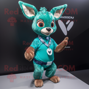 Turquoise Roe Deer mascot costume character dressed with a V-Neck Tee and Bracelet watches