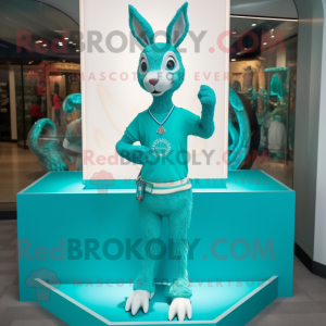 Turquoise Roe Deer mascot costume character dressed with a V-Neck Tee and Bracelet watches