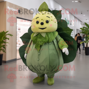 Olive Cabbage Leaf mascot costume character dressed with a Cardigan and Anklets