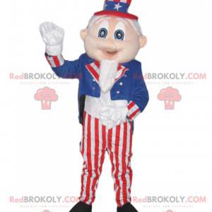 Homem mascote com traje e chapéu nas cores da América -