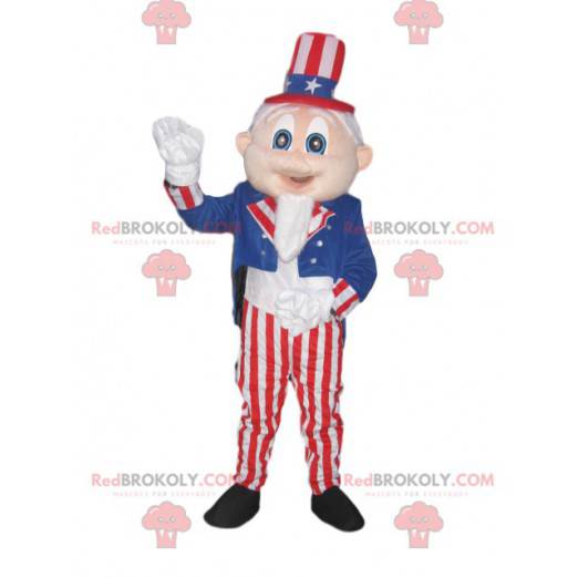 Homem mascote com traje e chapéu nas cores da América -