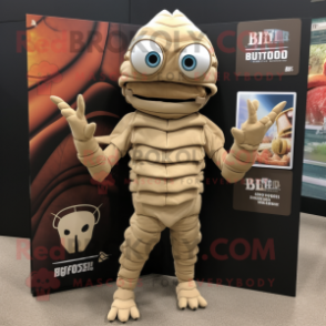 Beige Trilobite mascot costume character dressed with a Graphic Tee and Briefcases