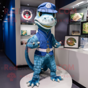 Blue Python mascot costume character dressed with a Chinos and Brooches